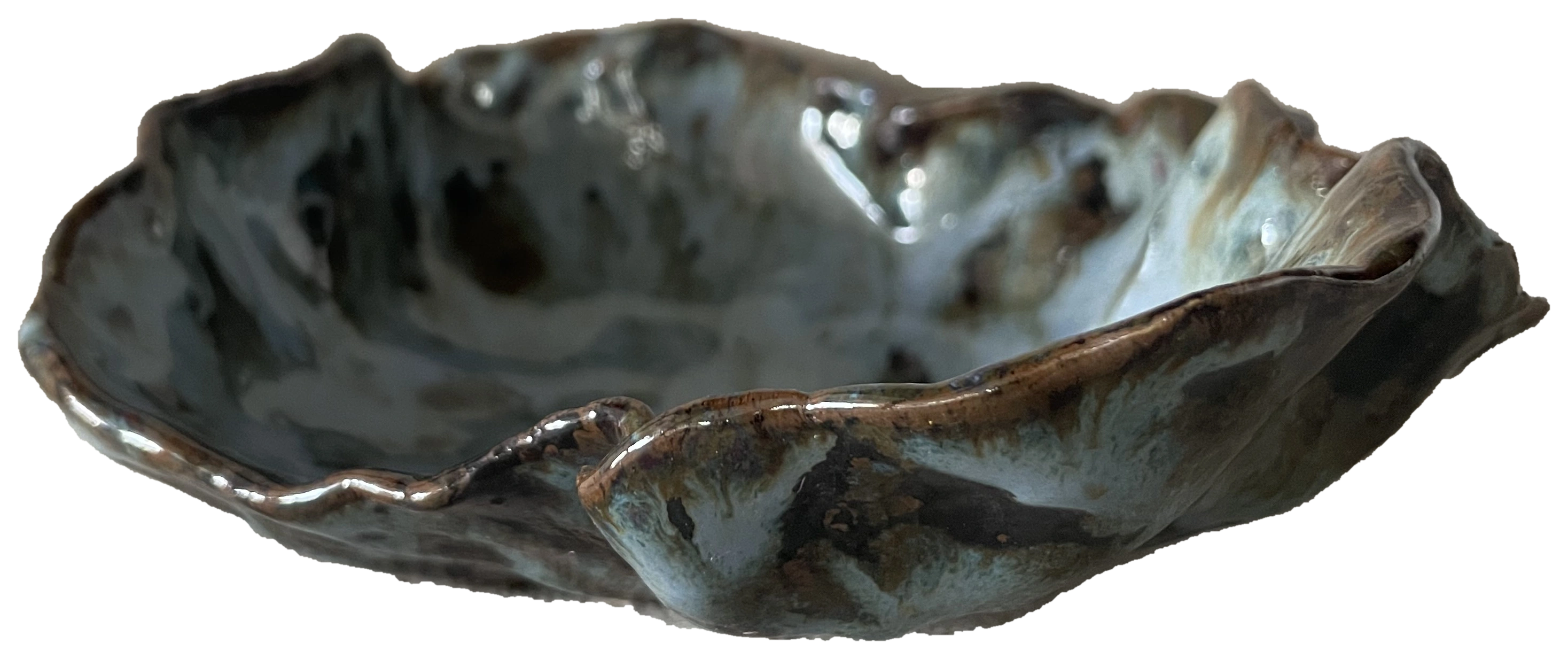 Low blue-grey ceramic bowl with an irregular rim