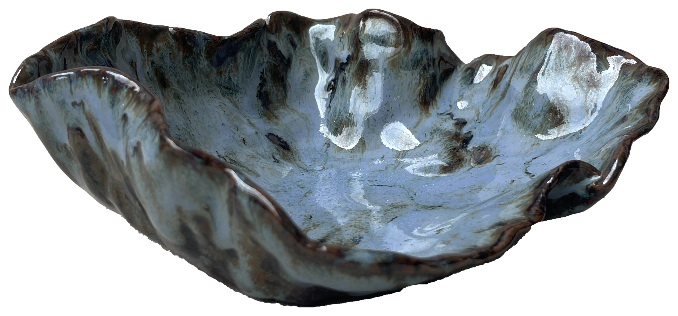 Blue-grey ceramic vessel with a softly folded rim