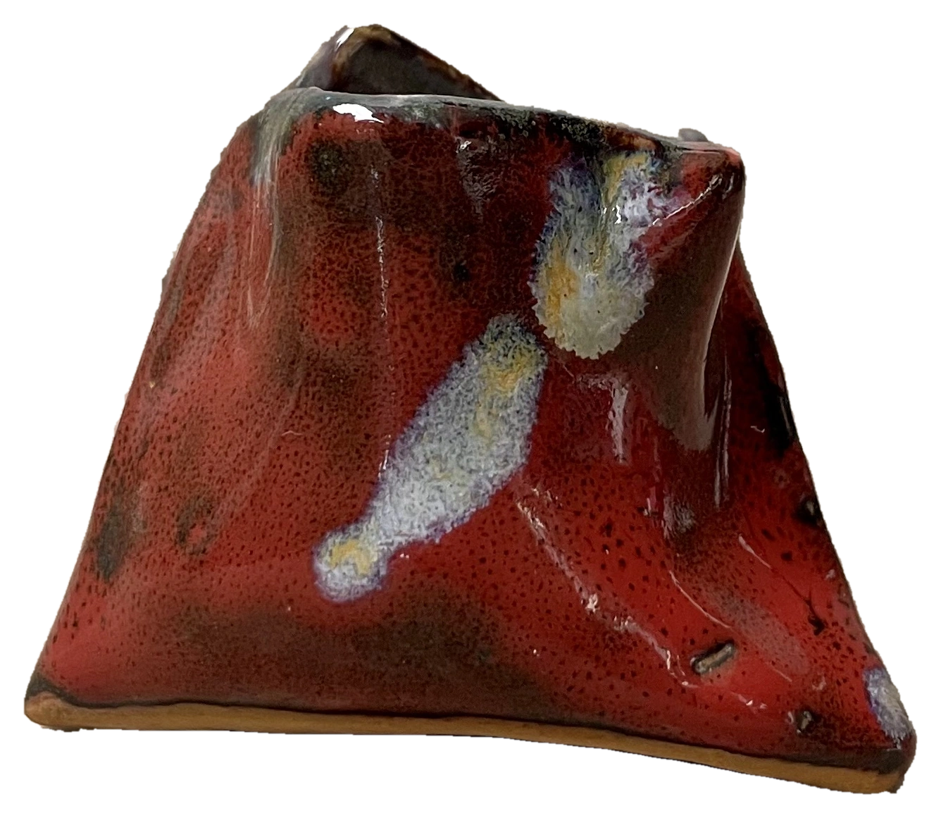 Angular red glazed sculptural ceramic form